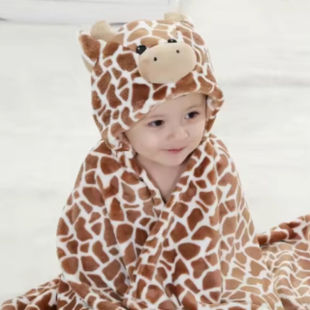 Baby Hooded Bath Towel Giraffe Print Soft Fleece Toddler Kids